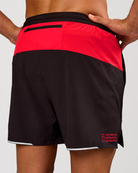 Man wearing Pace 5" Lined Running Short - Black-Scarlet | Model:Albert | Size:M | Thumbnail Index: 3
