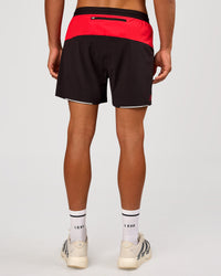 Man wearing Pace 5" Lined Running Short - Black-Scarlet | Model:Albert | Size:M | Thumbnail Index: 7