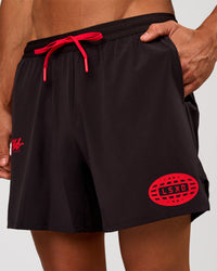 Man wearing Pace 5" Lined Running Short - Black-Scarlet | Model:Albert | Size:M | Thumbnail Index: 2