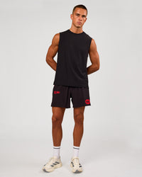 Man wearing Pace 5" Lined Running Short - Black-Scarlet | Model:Albert | Size:M | Thumbnail Index: 5