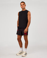 Man wearing Pace 5" Lined Running Short - Black-Scarlet | Model:Albert | Size:M | Thumbnail Index: 4