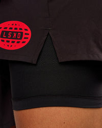 Man wearing Pace 5" Lined Running Short - Black-Scarlet | Model:Albert | Size:M | Thumbnail Index: 14