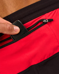Man wearing Pace 5" Lined Running Short - Black-Scarlet | Model:Albert | Size:M | Thumbnail Index: 9