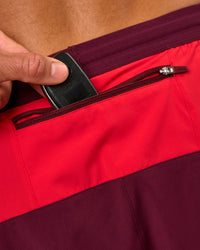 Man wearing Pace 5" Lined Running Short - Cherry Lacquer-Scarlet | Model:Albert | Size:M | Thumbnail Index: 8