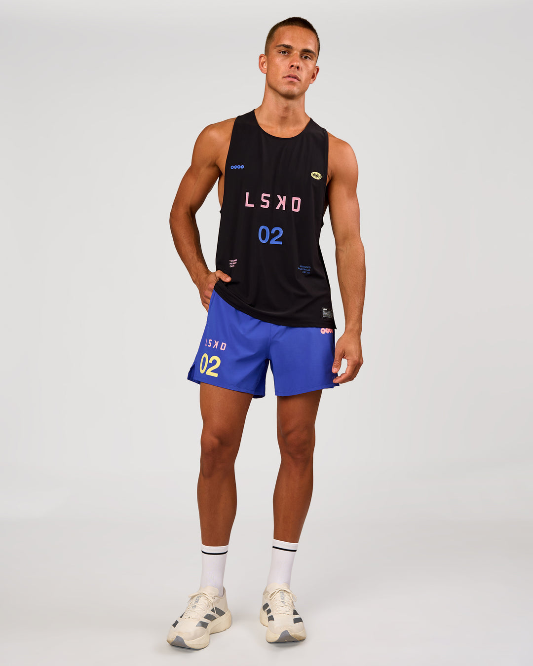 Man wearing Pace 5" Lined Running Short - Game Plan Power Cobalt | Model:Albert | Size:M - view 10