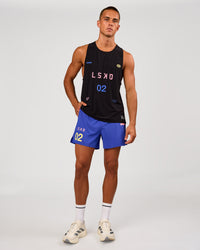 Man wearing Pace 5" Lined Running Short - Game Plan Power Cobalt | Model:Albert | Size:M | Thumbnail Index: 9