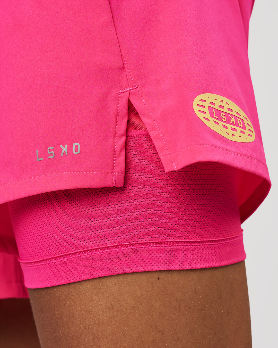 Man wearing Pace 5" Lined Running Short - Game Plan Ultra Pink | Model:Albert | Size:M - view 5