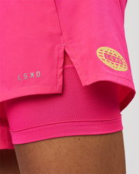 Man wearing Pace 5" Lined Running Short - Game Plan Ultra Pink | Model:Albert | Size:M | Thumbnail Index: 4