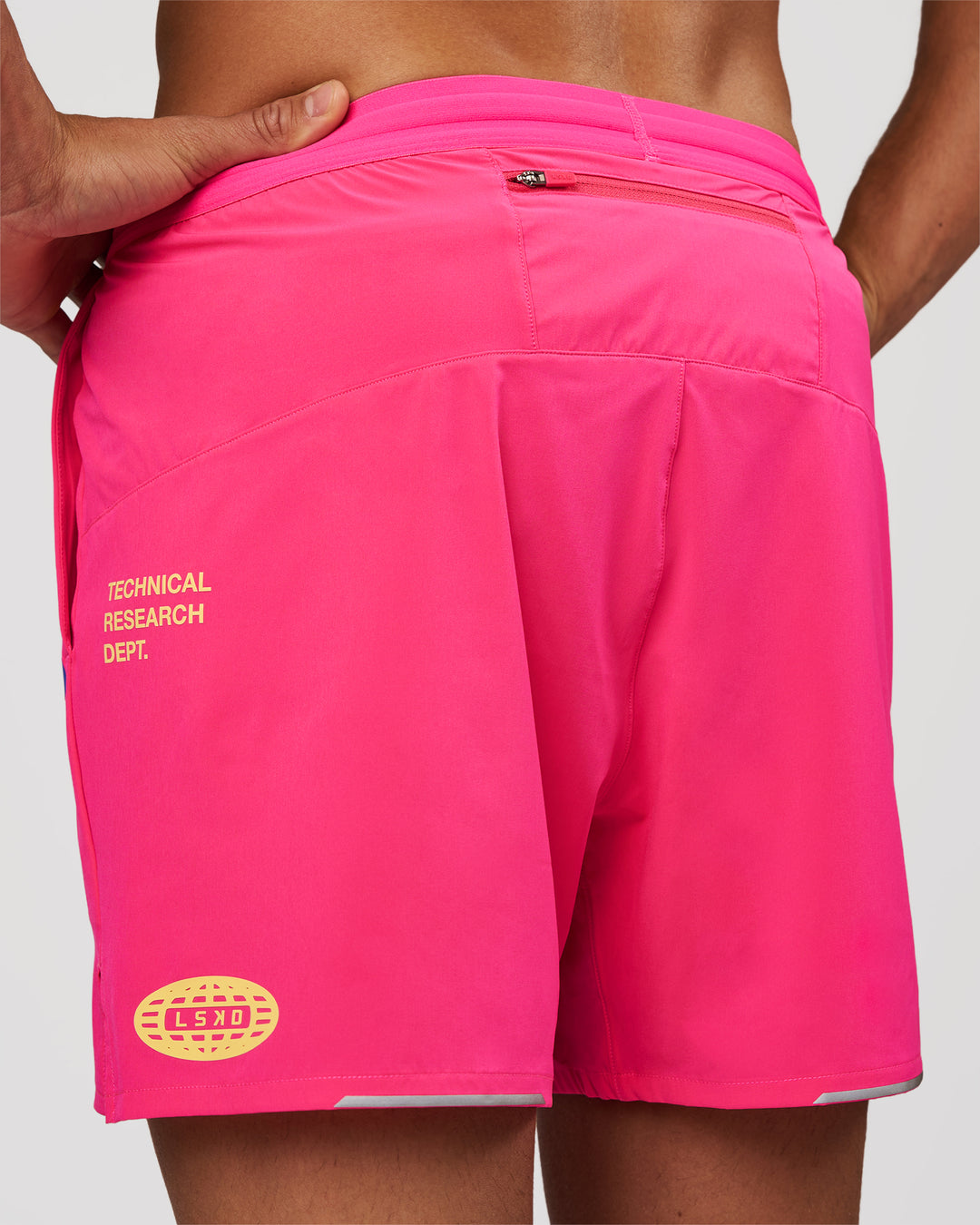 Man wearing Pace 5" Lined Running Short - Game Plan Ultra Pink | Model:Albert | Size:M - view 10