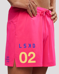 Man wearing Pace 5" Lined Running Short - Game Plan Ultra Pink | Model:Albert | Size:M | Thumbnail Index: 10