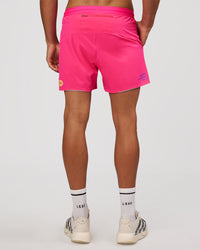 Man wearing Pace 5" Lined Running Short - Game Plan Ultra Pink | Model:Albert | Size:M | Thumbnail Index: 12