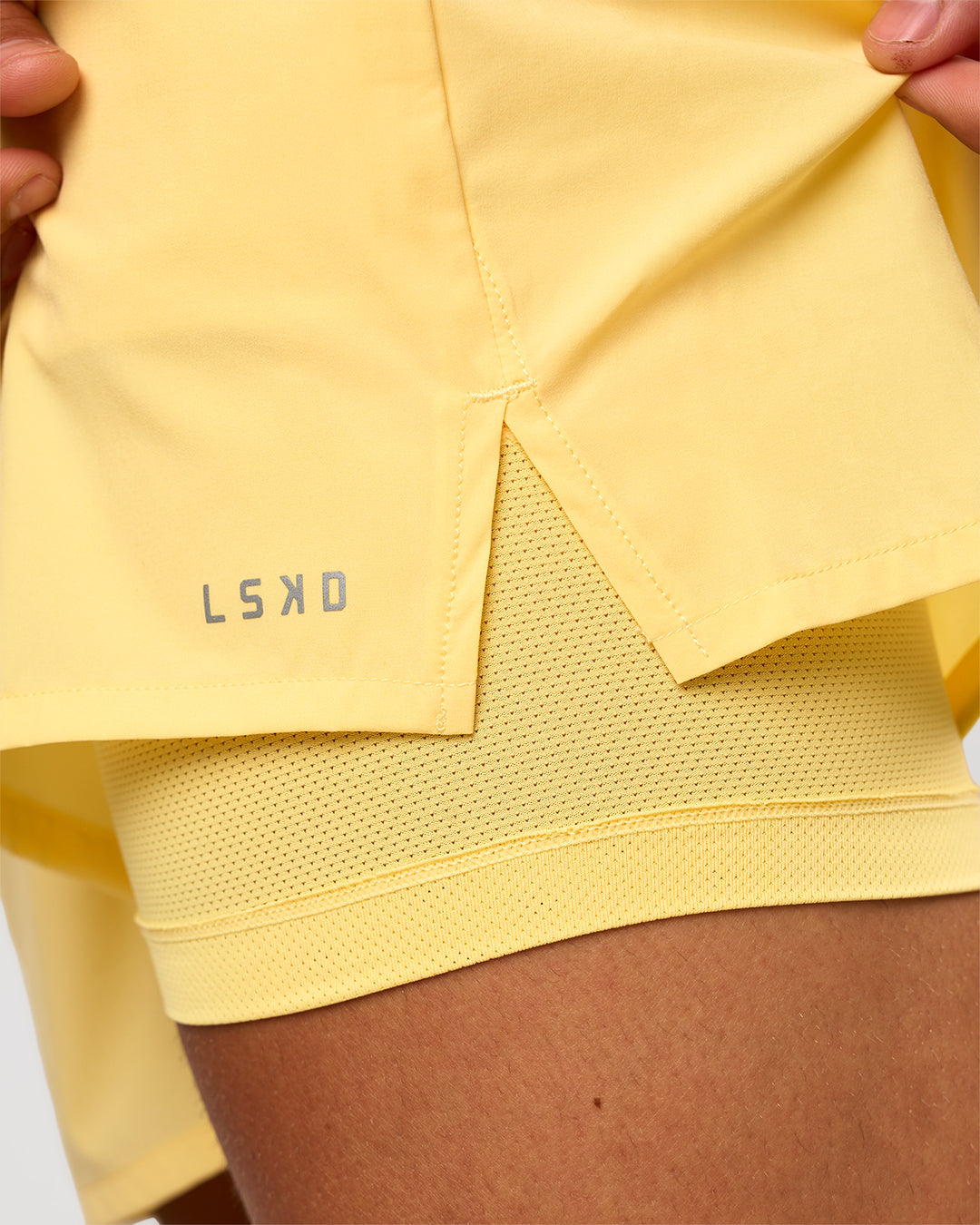 Man wearing Pace 5" Lined Running Short - Lemon | Model:Albert | Size:M - view 5