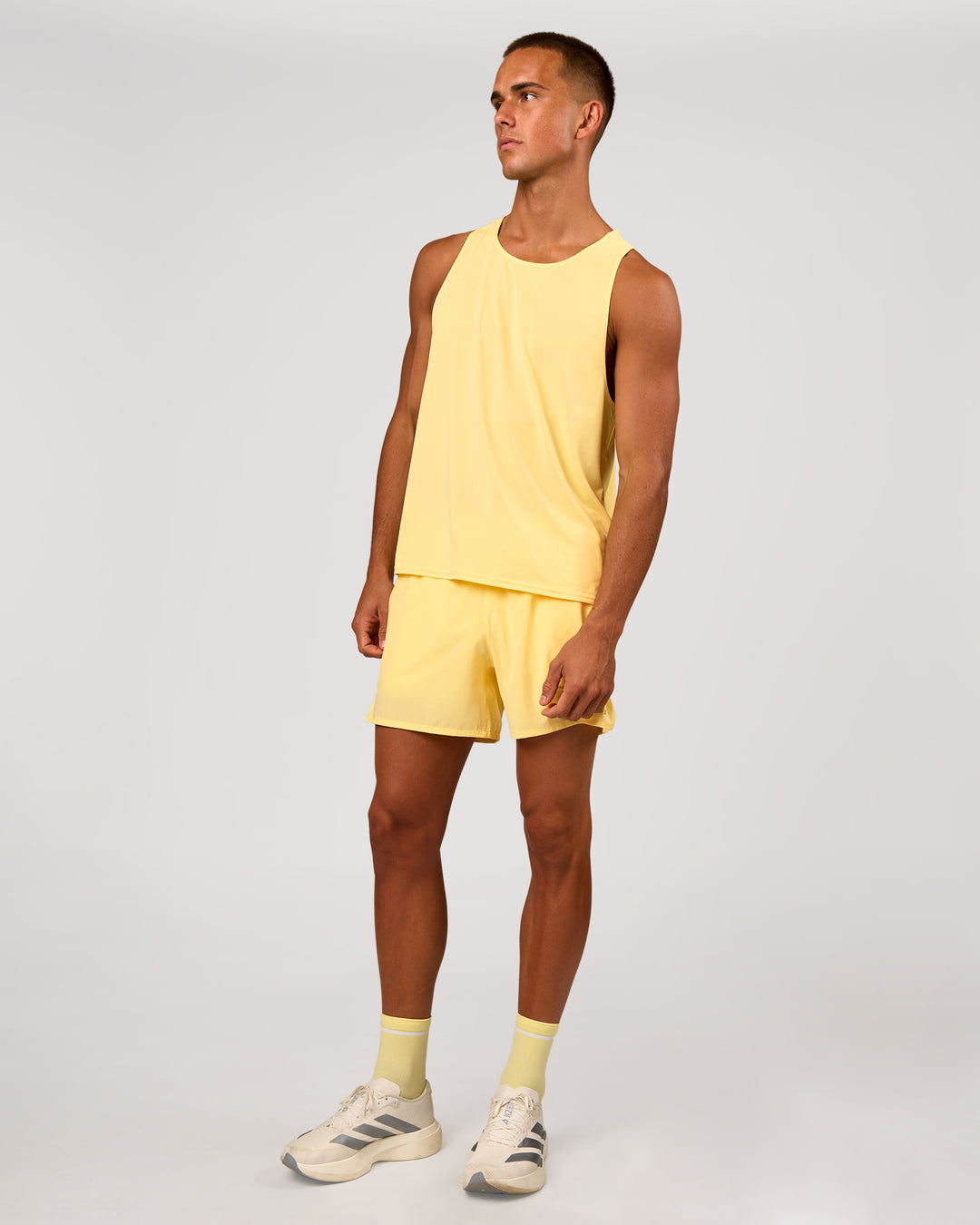Man wearing Pace 5" Lined Running Short - Lemon | Model:Albert | Size:M - view 11