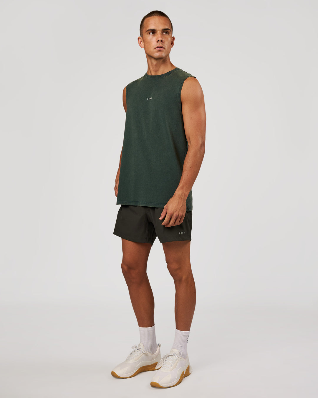 Man wearing Rep 5" Performance Short - Onyx | Model:Albert | Size:M - view 4