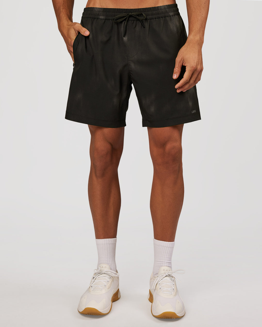 Man wearing Rep 7" Performance Short - Bitmap Blur Black | Model:Albert | Size:M - view 2