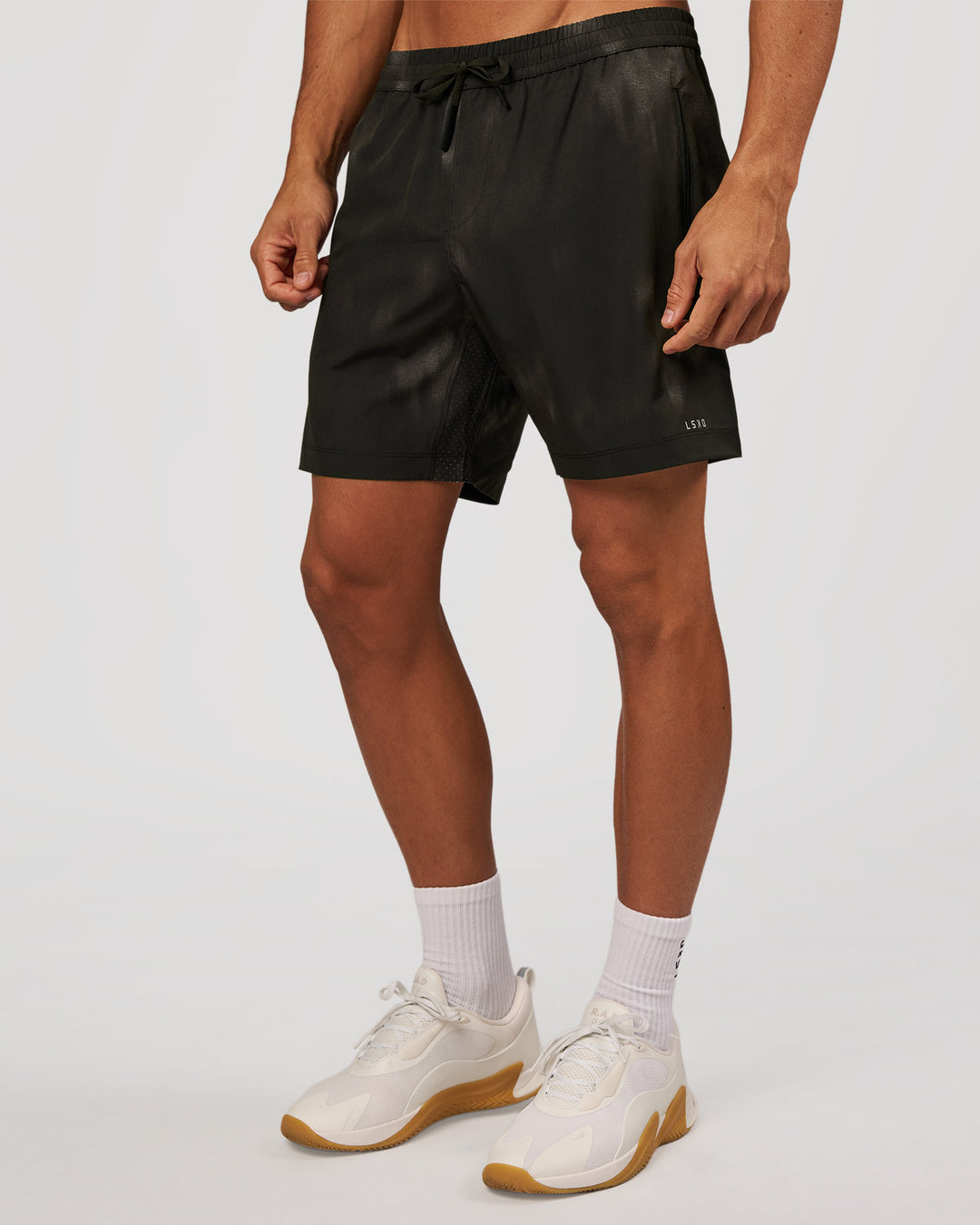 Man wearing Rep 7" Performance Short - Bitmap Blur Black | Model:Albert | Size:M - view 3