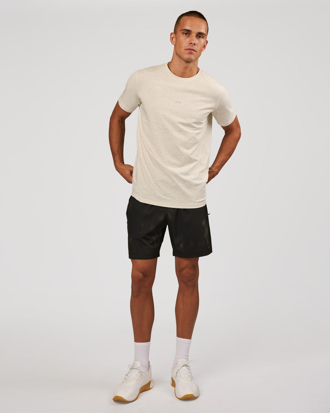 Man wearing Rep 7" Performance Short - Bitmap Blur Black | Model:Albert | Size:M - view 5