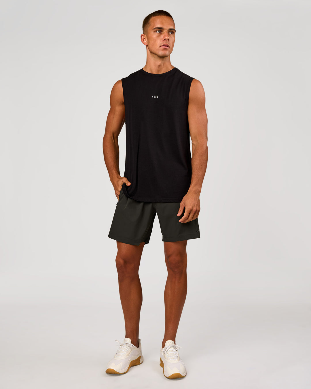 Man wearing Rep 7" Performance Short - Onyx | Model:Albert | Size:M - view 5
