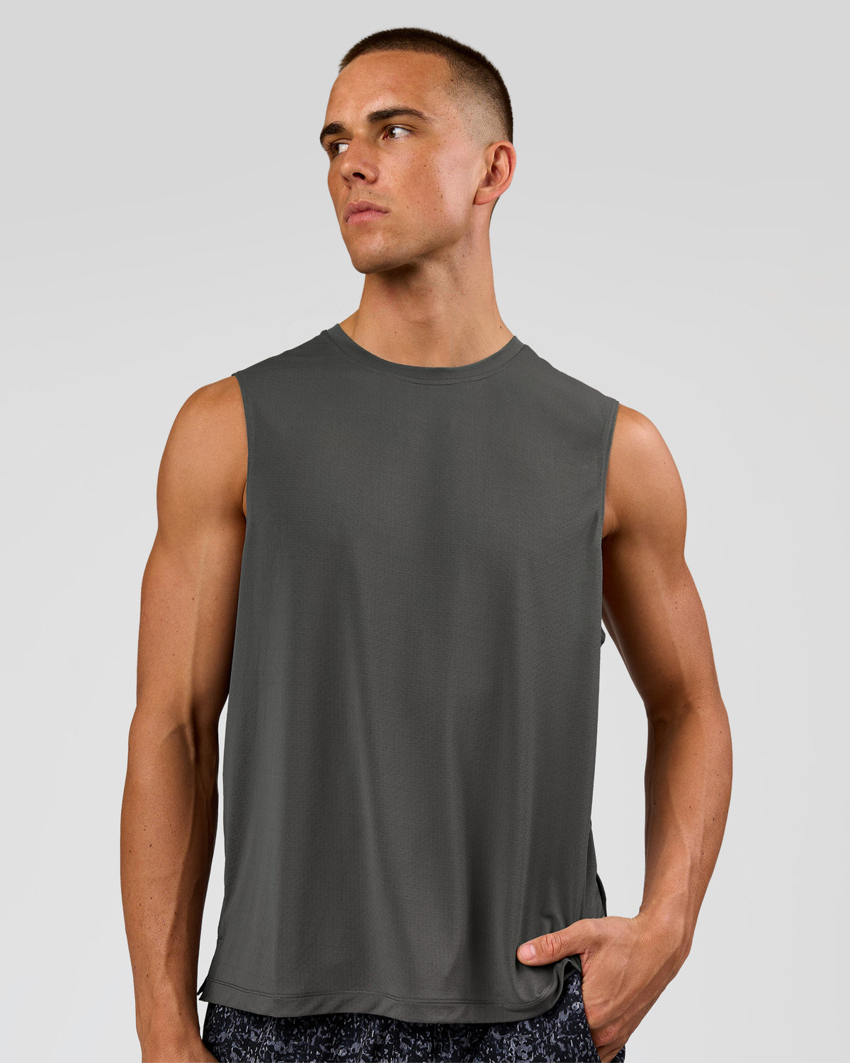 Man wearing Rep Muscle Training Tank - Dark Storm | Model:Albert | Size:M