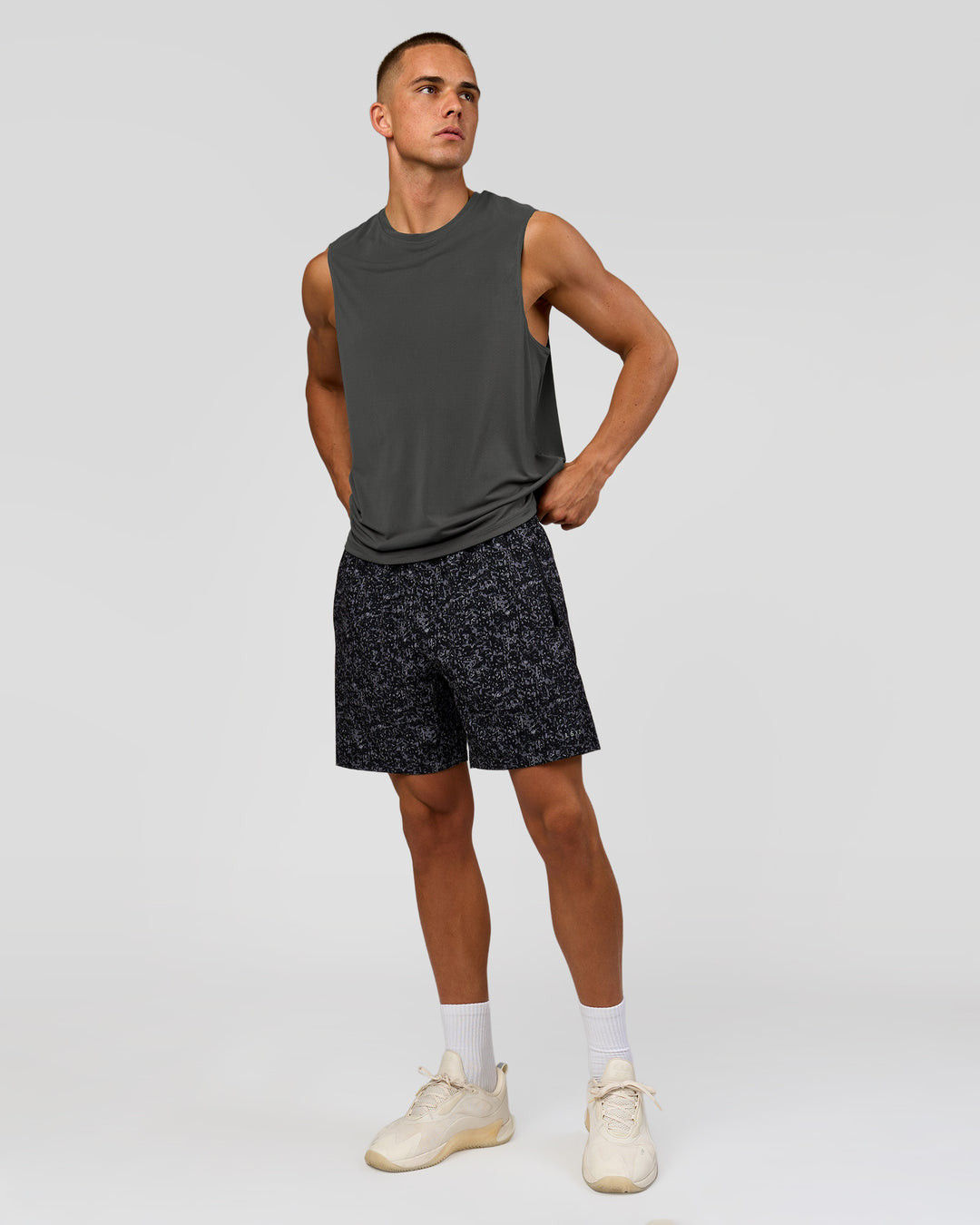 Man wearing Rep Muscle Training Tank - Dark Storm | Model:Albert | Size:M