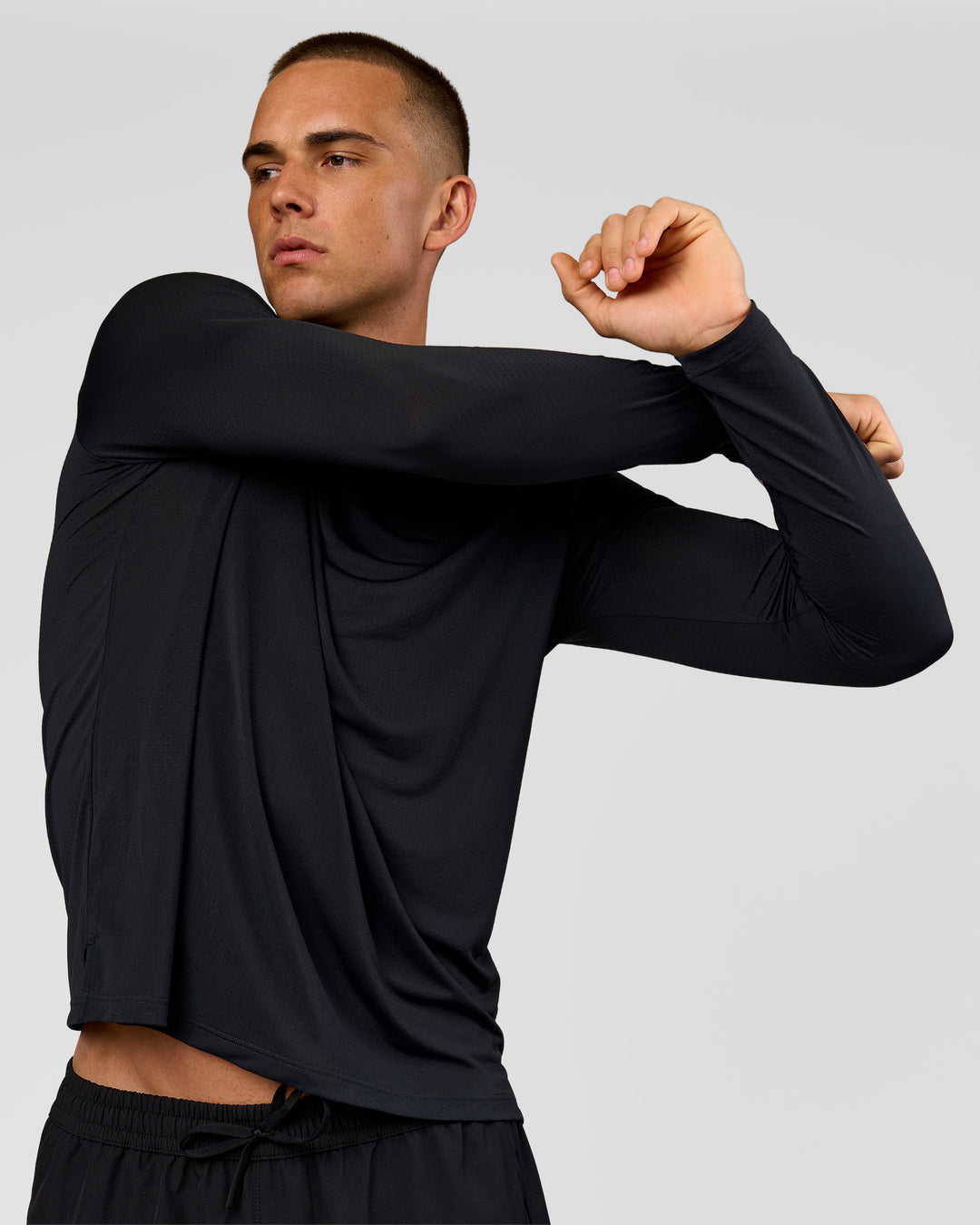 Man wearing Rep Training Long Sleeve  - Black | Model:Albert | Size:M