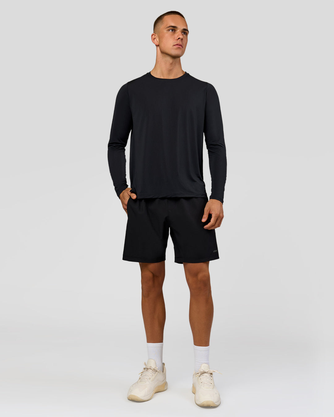 Man wearing Rep Training Long Sleeve  - Black | Model:Albert | Size:M