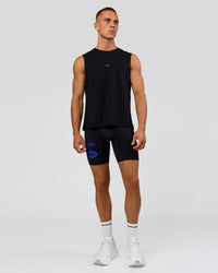Man wearing Run Club FLXCotton Tank - Black-Electric Indigo | Model:Albert | Size:M