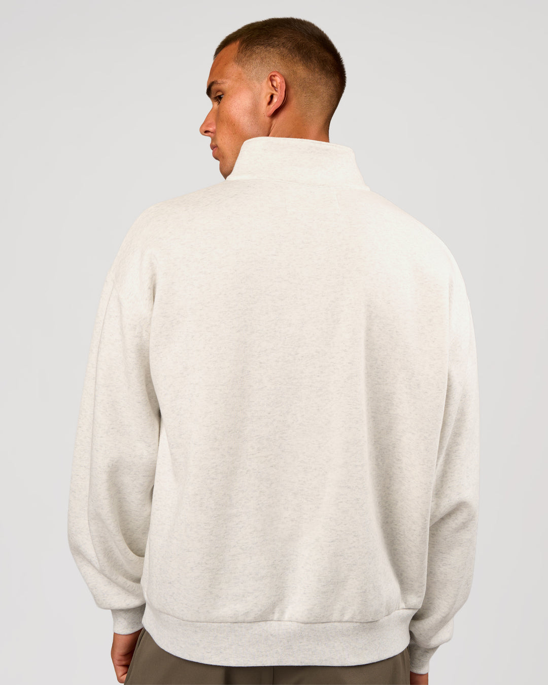 Man wearing Stadium Quarter Zip Sweater - Silver Marl | Model:Albert | Size:M - view 3