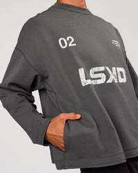 Man wearing Stadium Waffle Sweater - Dark Storm-White | Model:Albert | Size:M | Thumbnail Index: 0