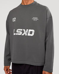 Man wearing Stadium Waffle Sweater - Dark Storm-White | Model:Albert | Size:M | Thumbnail Index: 2
