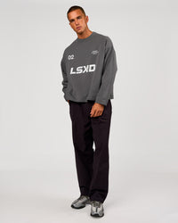 Man wearing Stadium Waffle Sweater - Dark Storm-White | Model:Albert | Size:M | Thumbnail Index: 6