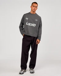Man wearing Stadium Waffle Sweater - Dark Storm-White | Model:Albert | Size:M | Thumbnail Index: 7