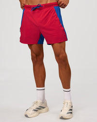 Man wearing UltraAir 5" Lined Performance Short - Scarlet-Electric Indigo | Model: Albert | Size: M | Thumbnail Index: 10