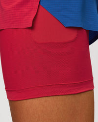 Man wearing UltraAir 5" Lined Performance Short - Scarlet-Electric Indigo | Model: Albert | Size: M | Thumbnail Index: 4