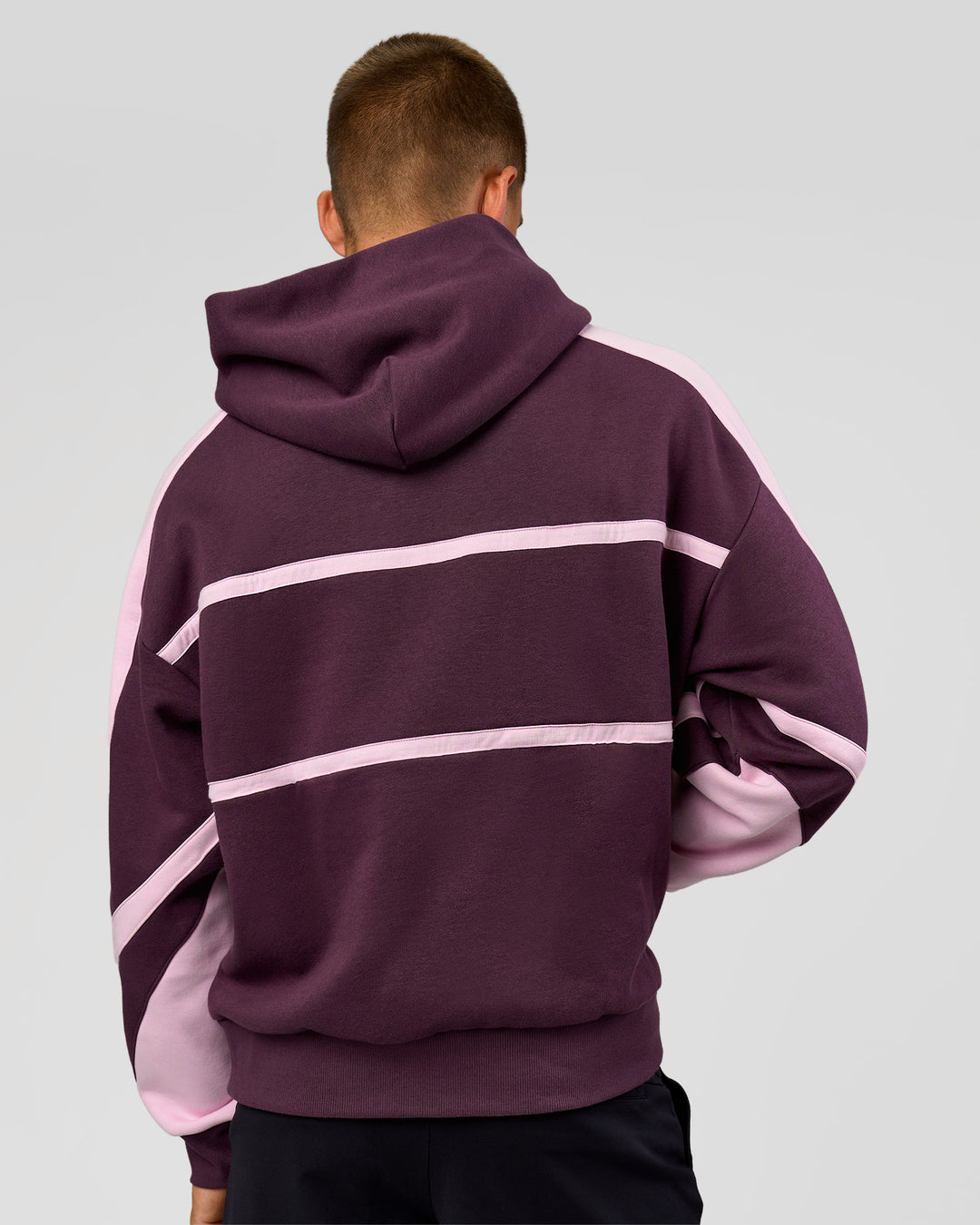 Man wearing Vibe Oversized Hoodie - Midnight Plum-Marshmallow | Model:Albert | Size:M - view 4