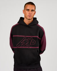 Man wearing Vibe Oversized Hoodie - Black-Cherry Lacquer | Model:Albert | Size:M | Thumbnail Index: 7