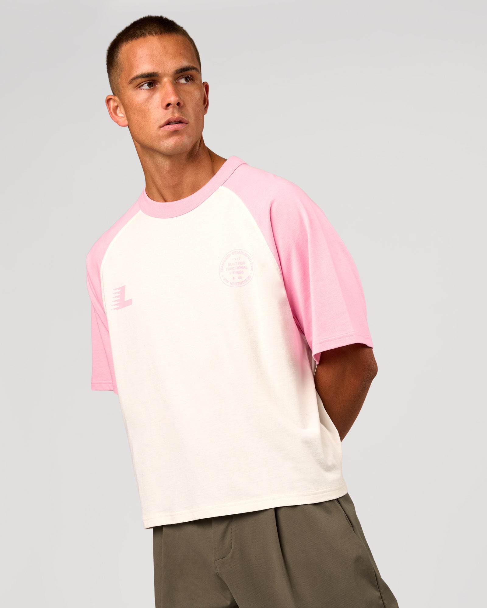 Victory Heavyweight Boxed Raglan Tee - Off White-Pink Rose | LSKD