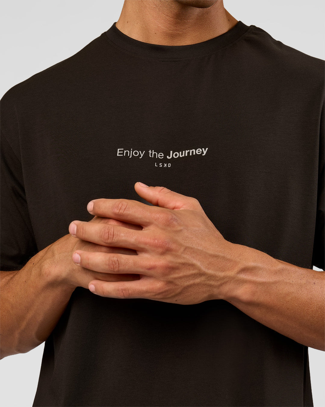 Man wearing VS1 Enjoy The Journey FLXCotton Oversize Tee - Ground Coffee | Model:Albert | Size:M - view 11