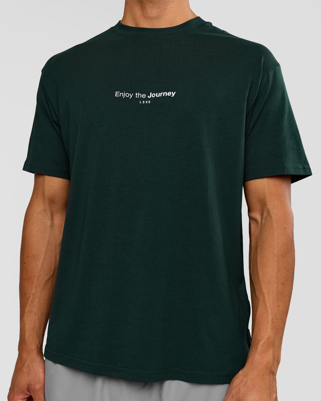 Man wearing VS1 Enjoy The Journey FLXCotton Oversize Tee - Midnight Green | Model:Albert | Size:M - view 9