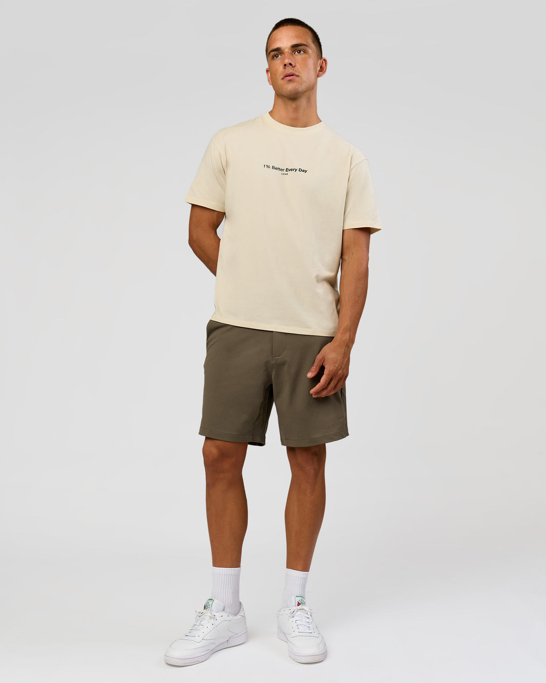 Man wearing VS6 1% Better FLXCotton Oversize Tee - Vanilla Bean | Model:Albert | Size:M - view 13