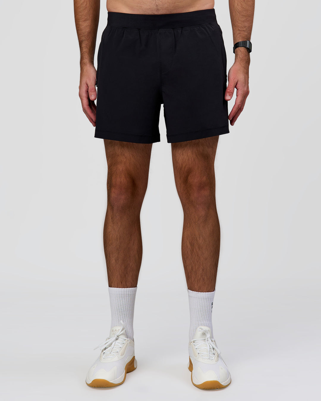 Man wearing Rep+ 5” Training Short - Black | Model:Alex | Size:M