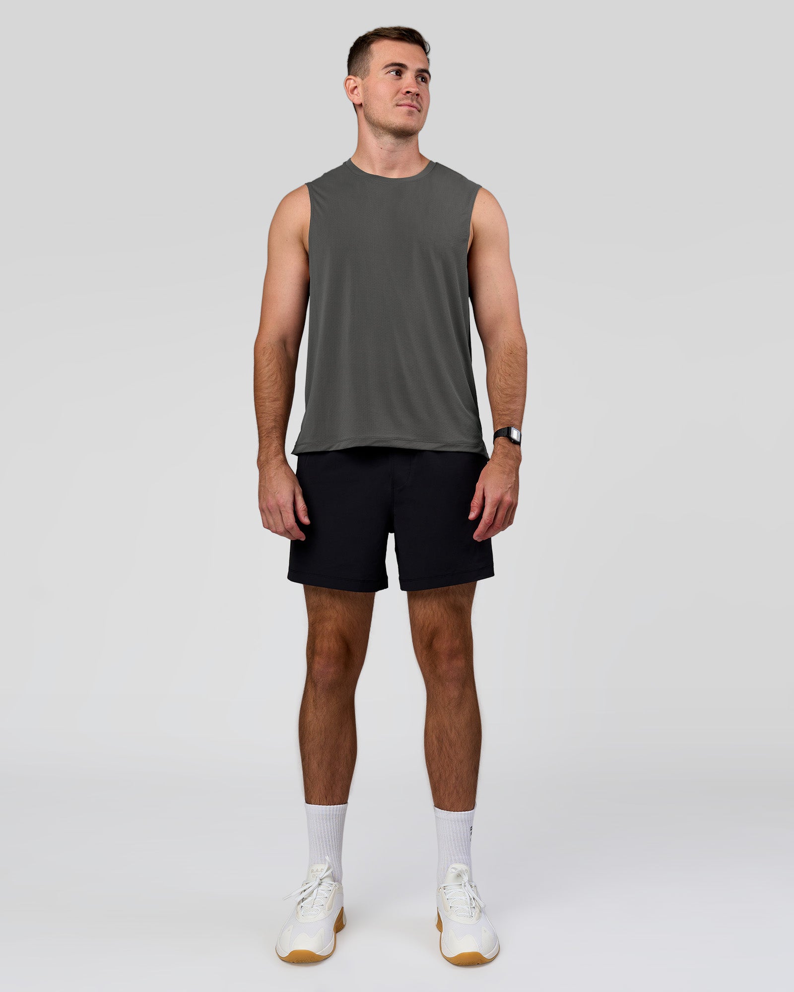 Man wearing Rep+ 5” Training Short - Black | Model:Alex | Size:M