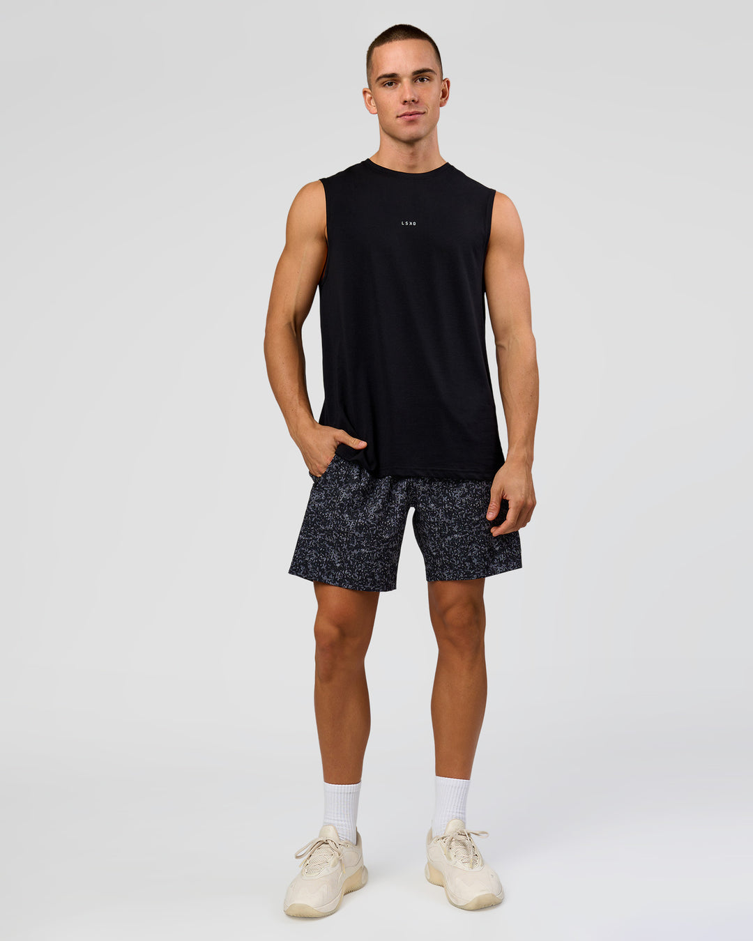 Man wearing Base FLXCotton Tank - Black | Model:Base | Size:M - view 4