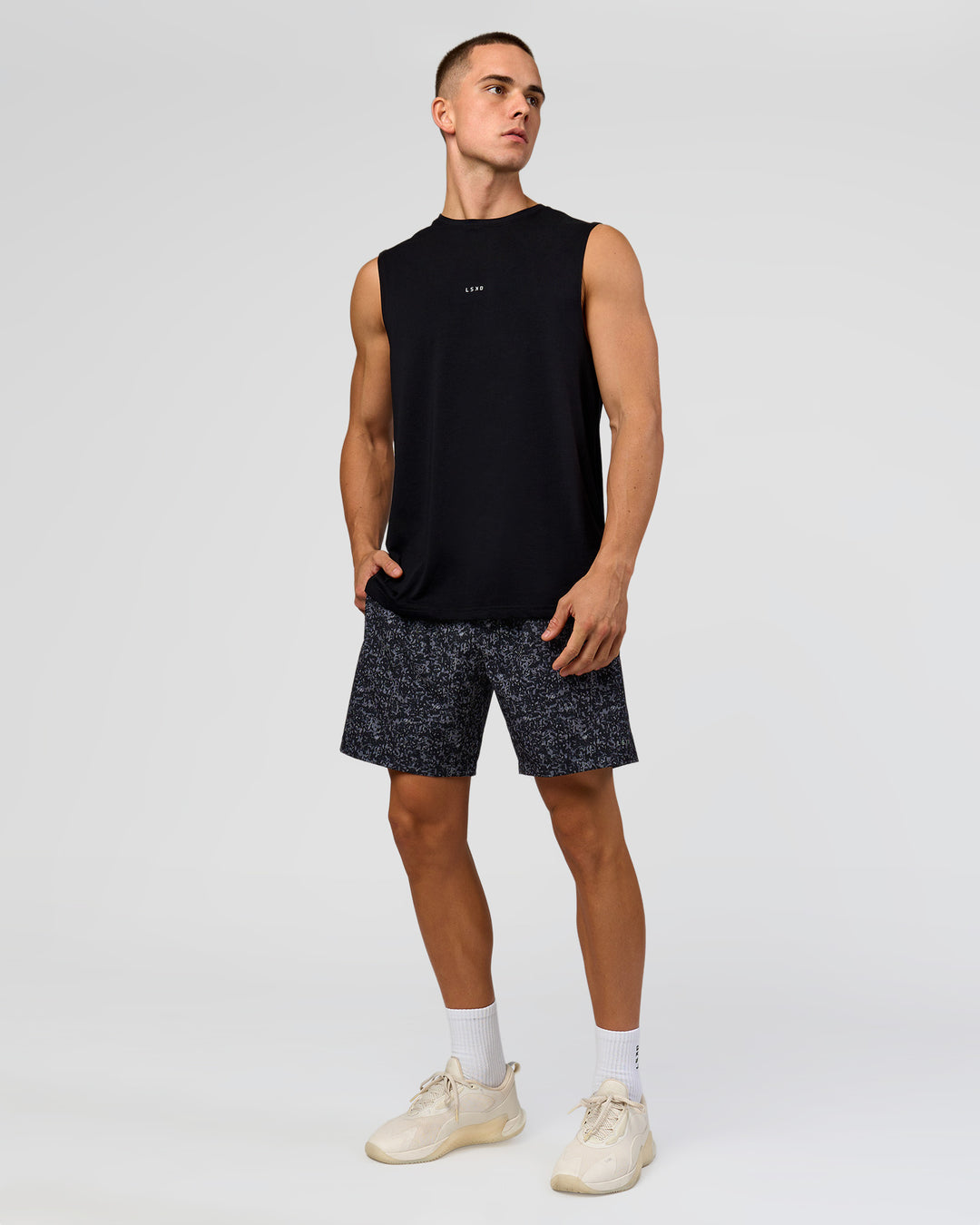 Man wearing Base FLXCotton Tank - Black | Model:Base | Size:M - view 5
