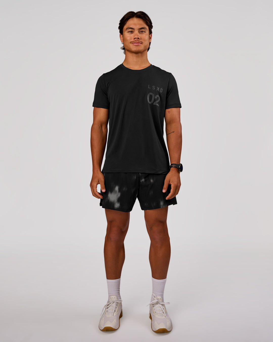 Man wearing Functional Training 5" Short - Bitmap Blur Black | Model:George | Size:M - view 6