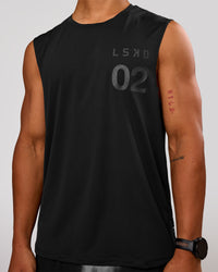 Man wearing Game Plan Rep Muscle Training Tank - Black-Onyx | Model:George | Size:M | Thumbnail Index: 1