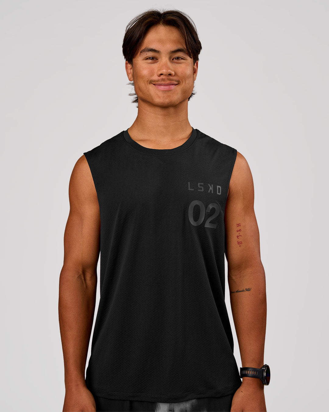 Man wearing Game Plan Rep Muscle Training Tank - Black-Onyx | Model:George | Size:M - view 6