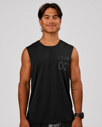 Man wearing Game Plan Rep Muscle Training Tank - Black-Onyx | Model:George | Size:M | Thumbnail Index: 5