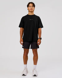 Man wearing Movember x LSKD FLXCotton Oversize Tee - Black-White | Model:George | Size:M | Thumbnail Index: 4