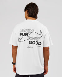 Man wearing Movember x LSKD FLXCotton Oversize Tee - White-Black | Model:George | Size:M | Thumbnail Index: 0
